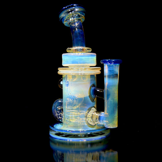 Fumed & Carved Klein Recycler w/ Gridded & Colored Perc - Cobalt - 14mm Female