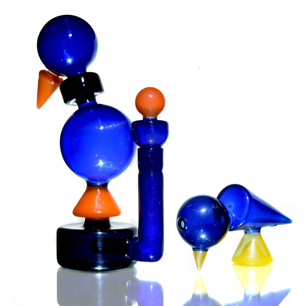 "Flightless Bird" Colorform Rig w/ Matching Cap & Sherlock Pipe Set -  14mm Female