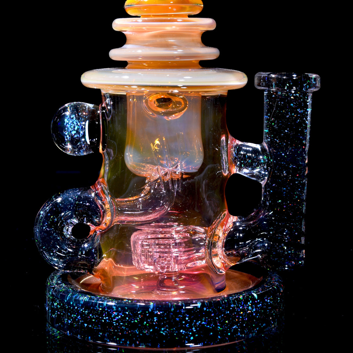 Crushed Opal 24K Gold Fumed & Carved Mini Klein Recycler - 10mm Female