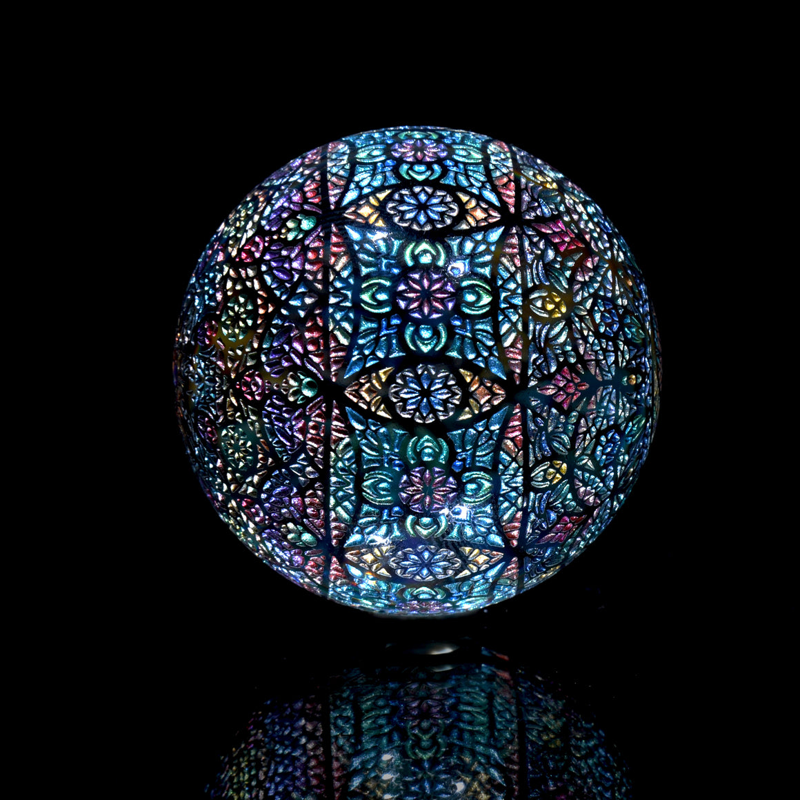 "Mandala of Sun and Moon" Coldworked 1.59" Borosilicate Marble