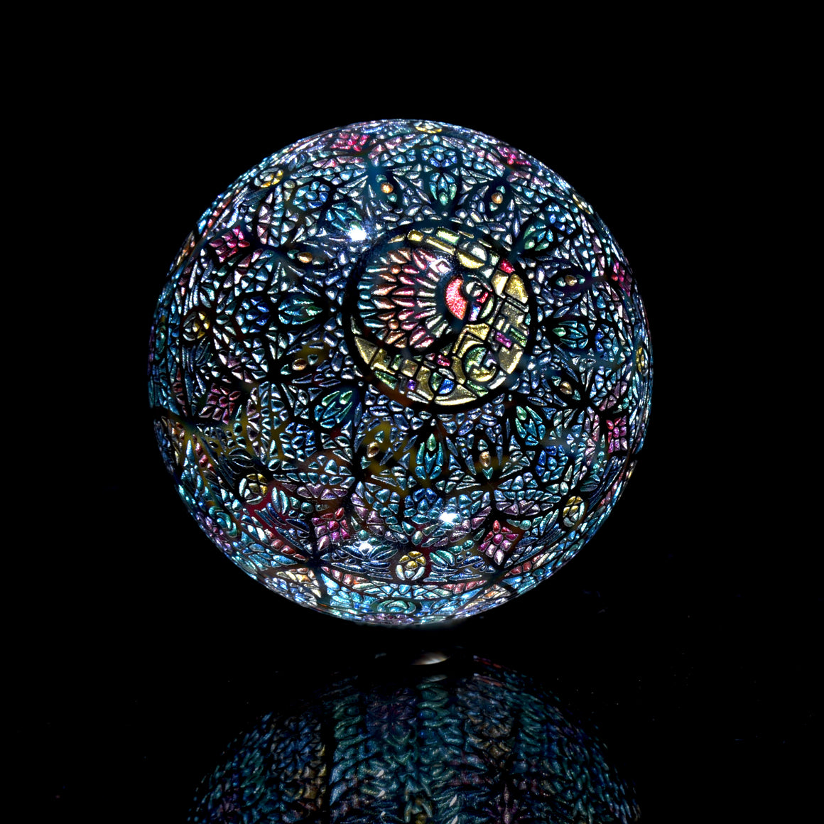 "Mandala of Sun and Moon" Coldworked 1.59" Borosilicate Marble