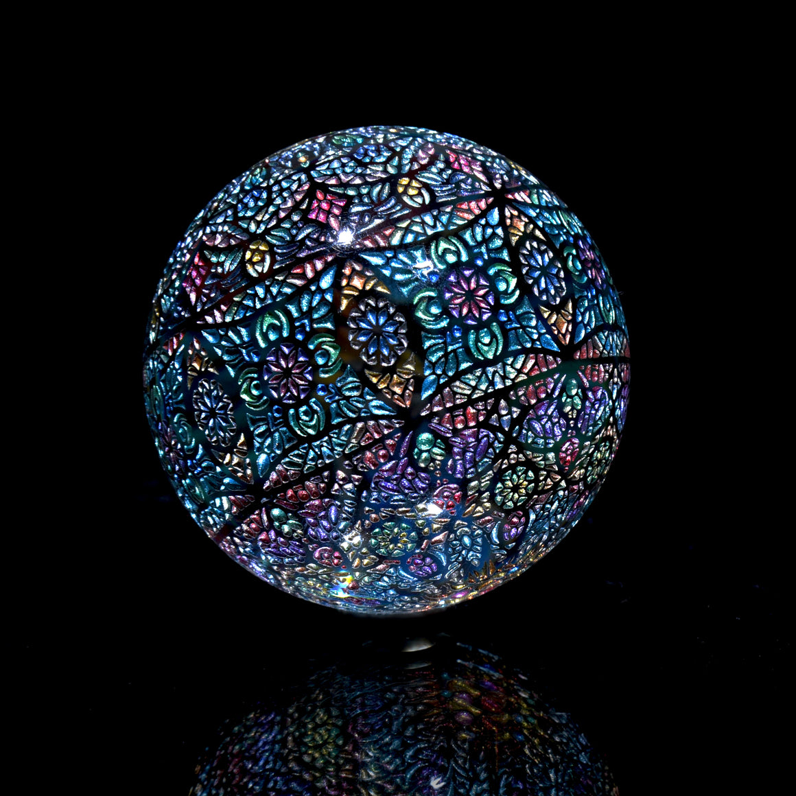 "Mandala of Sun and Moon" Coldworked 1.59" Borosilicate Marble