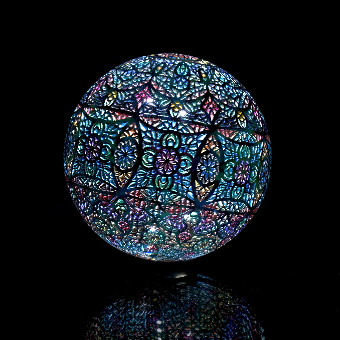 "Mandala of Sun and Moon" Coldworked 1.59" Borosilicate Marble