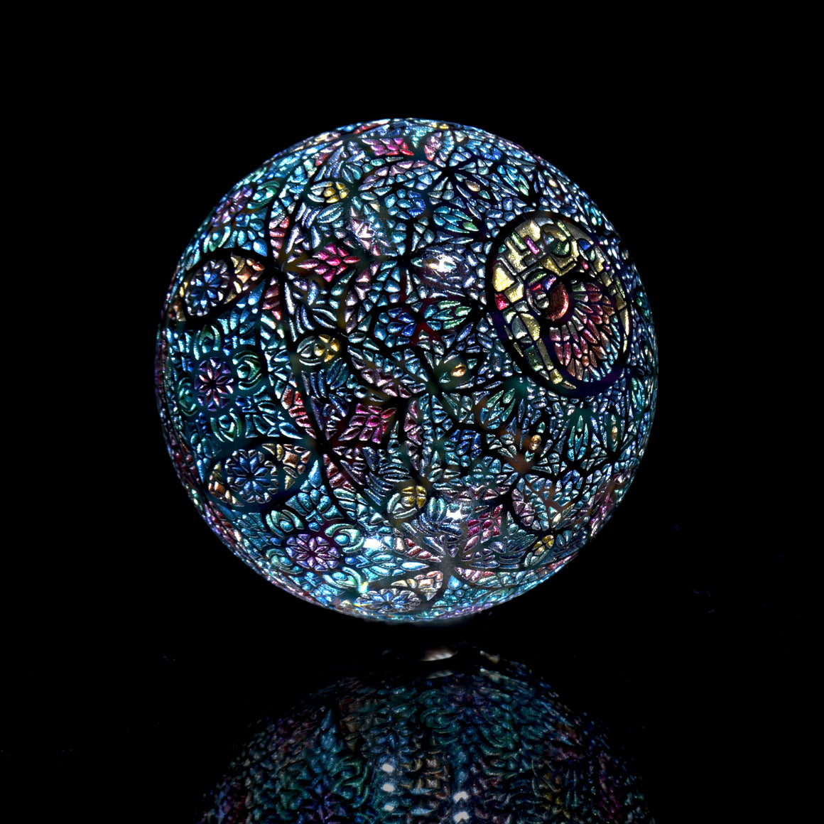 "Mandala of Sun and Moon" Coldworked 1.59" Borosilicate Marble
