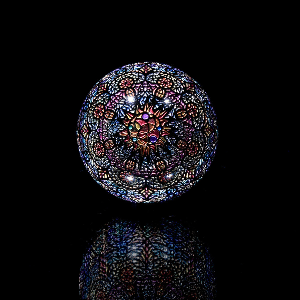 "Mandala of Sun and Moon" Coldworked 1.49" Borosilicate Marble