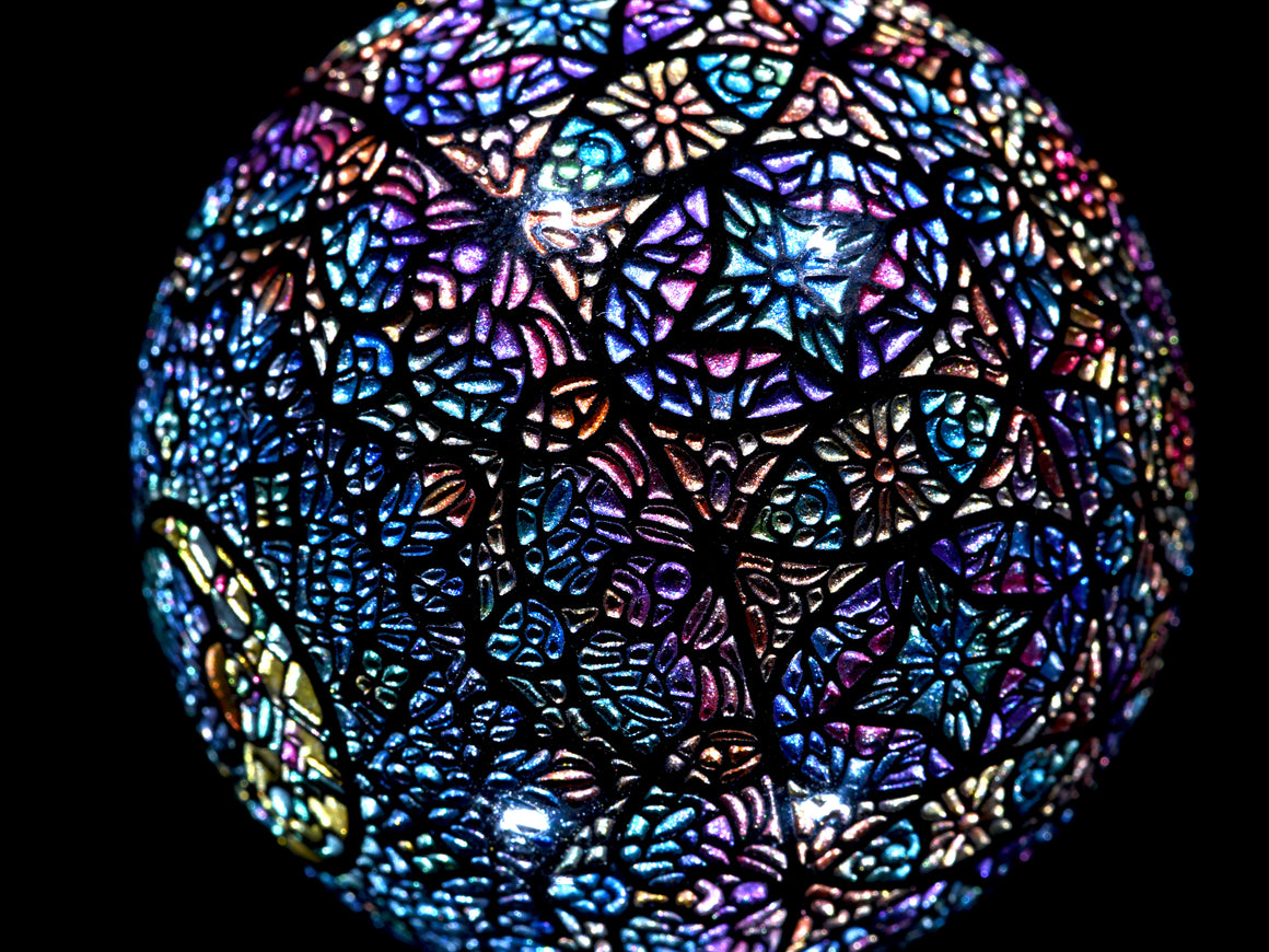 "Mandala of Sun and Moon" Coldworked 1.49" Borosilicate Marble