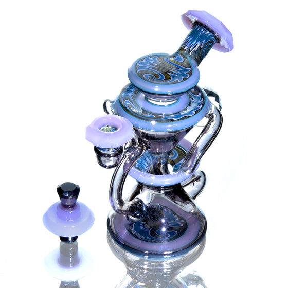 CFL Reactive Faceted Two & Through Double-uptake Floating Recycler w/ matching Faceted Cap - Alchemy Blue/Blue Steel Linework - 10mm Female