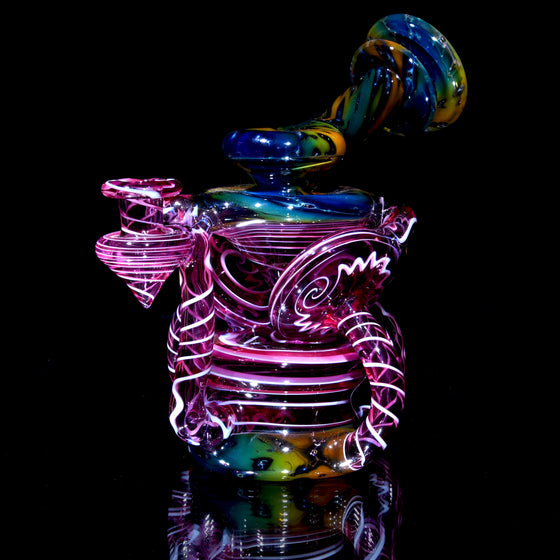 Crushed Opal Fume/Gold Ruby over Gold Amethyst & Lotus White Swirl Double Disk Triple Drain Recycler - 10mm Female