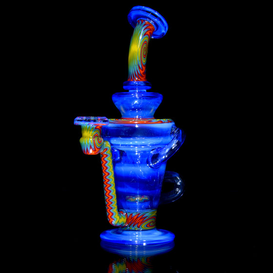 Faceted Full-size Double-uptake Refined Klein Recycler - Neptune/Sunset Rainbow - 10mm Female