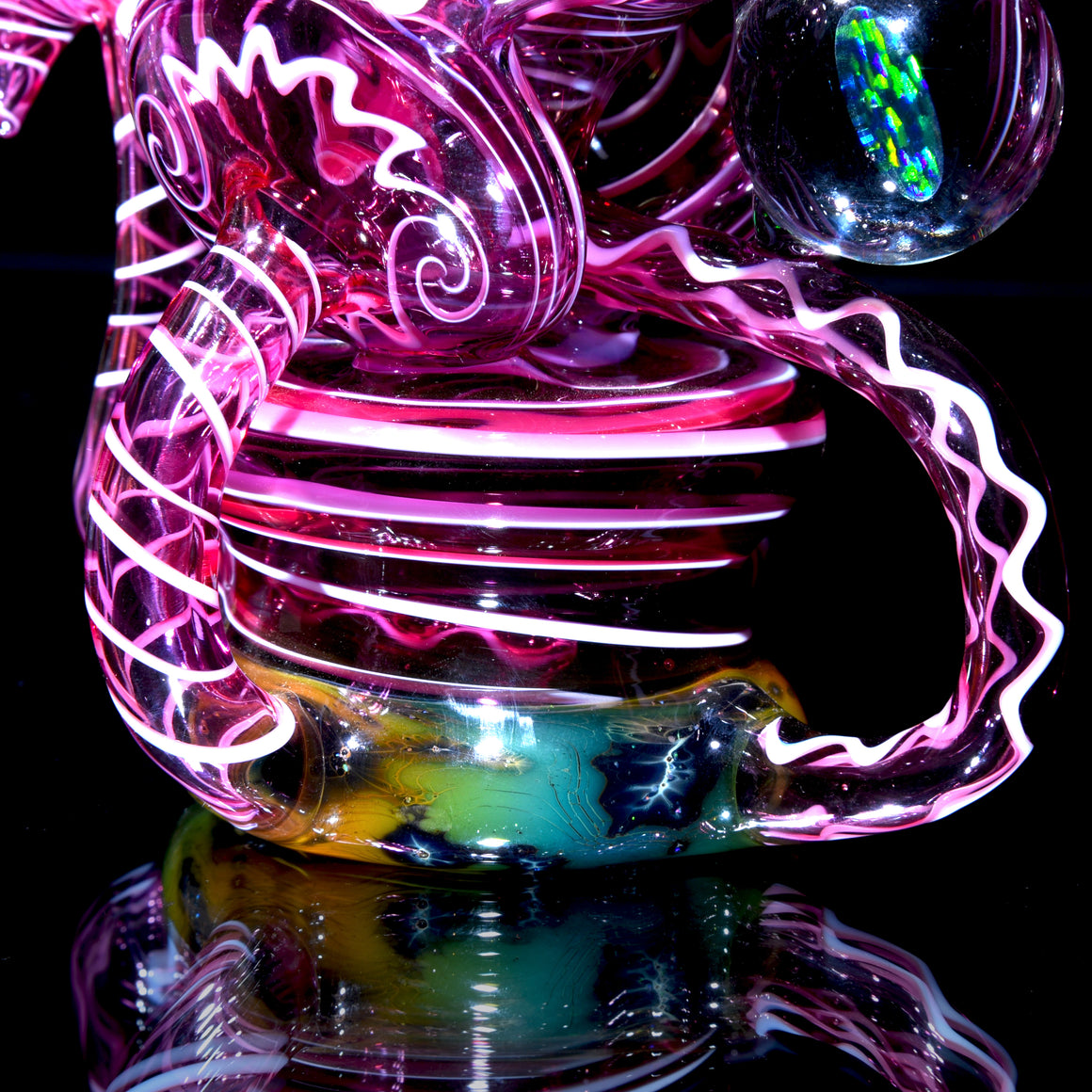 Crushed Opal Fume/Gold Ruby over Gold Amethyst & Lotus White Swirl Double Disk Triple Drain Recycler - 10mm Female