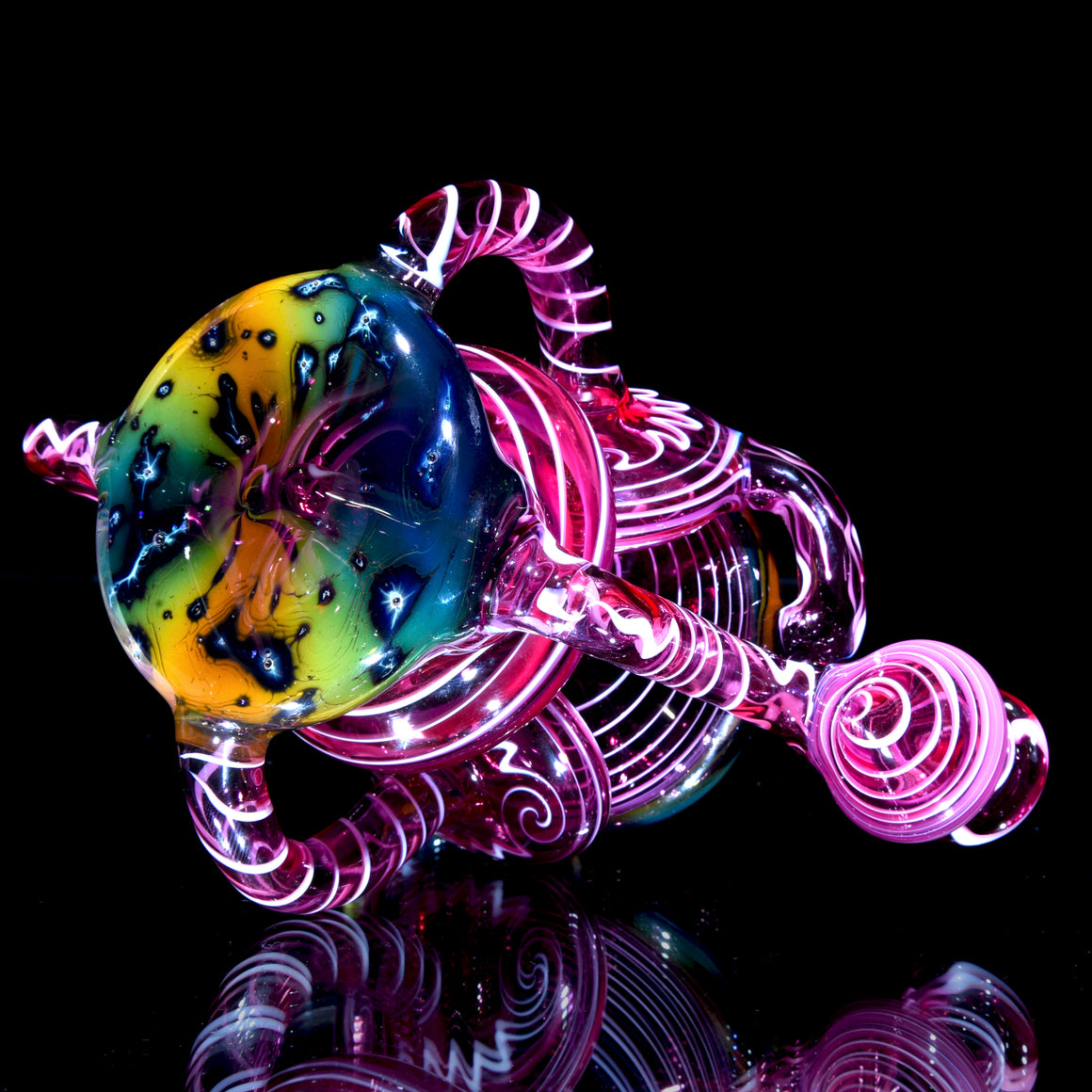 Crushed Opal Fume/Gold Ruby over Gold Amethyst & Lotus White Swirl Double Disk Triple Drain Recycler - 10mm Female