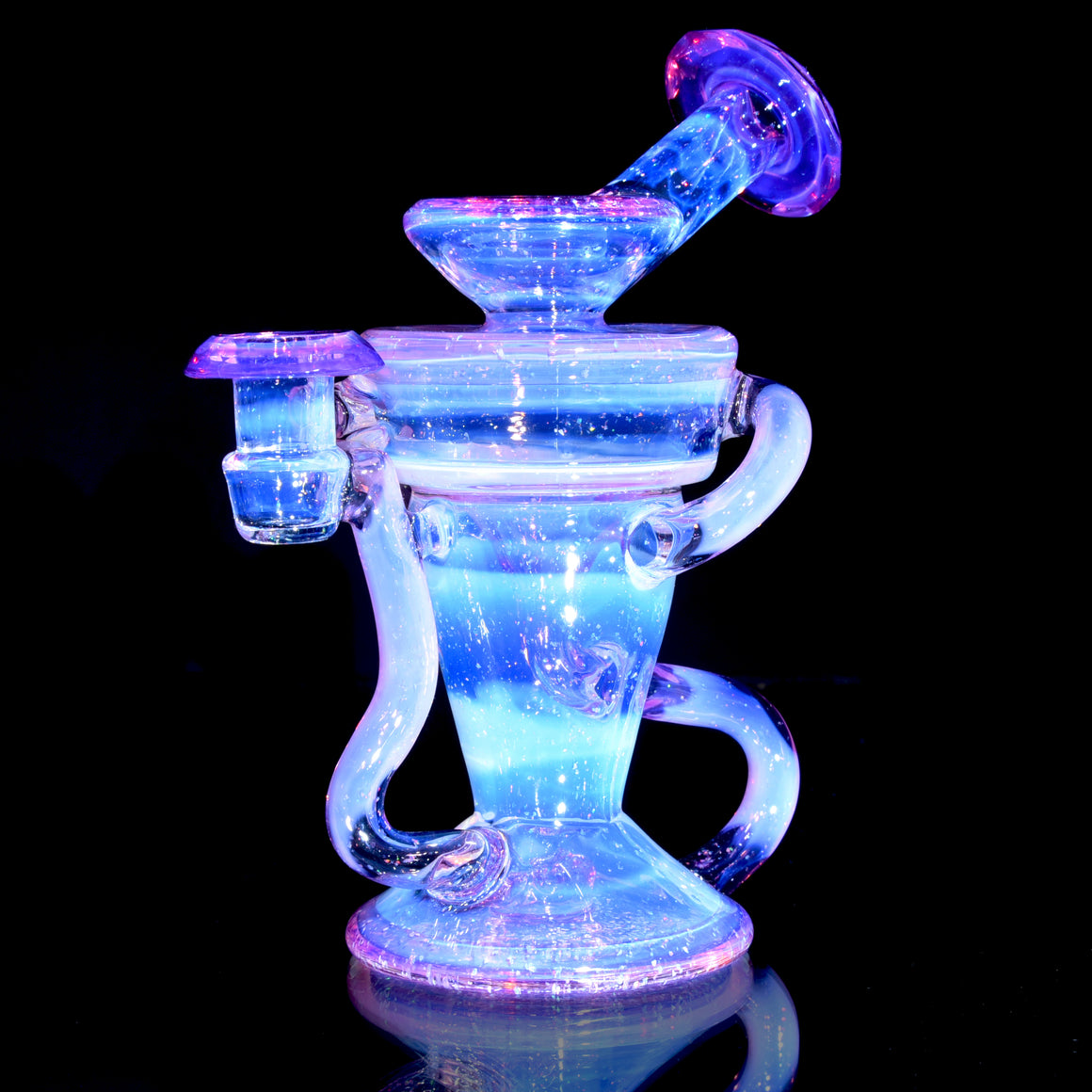 Faceted Double-uptake Refined Klein Recycler - Crushed Opal Karmaline over Moonstone - 10mm Female