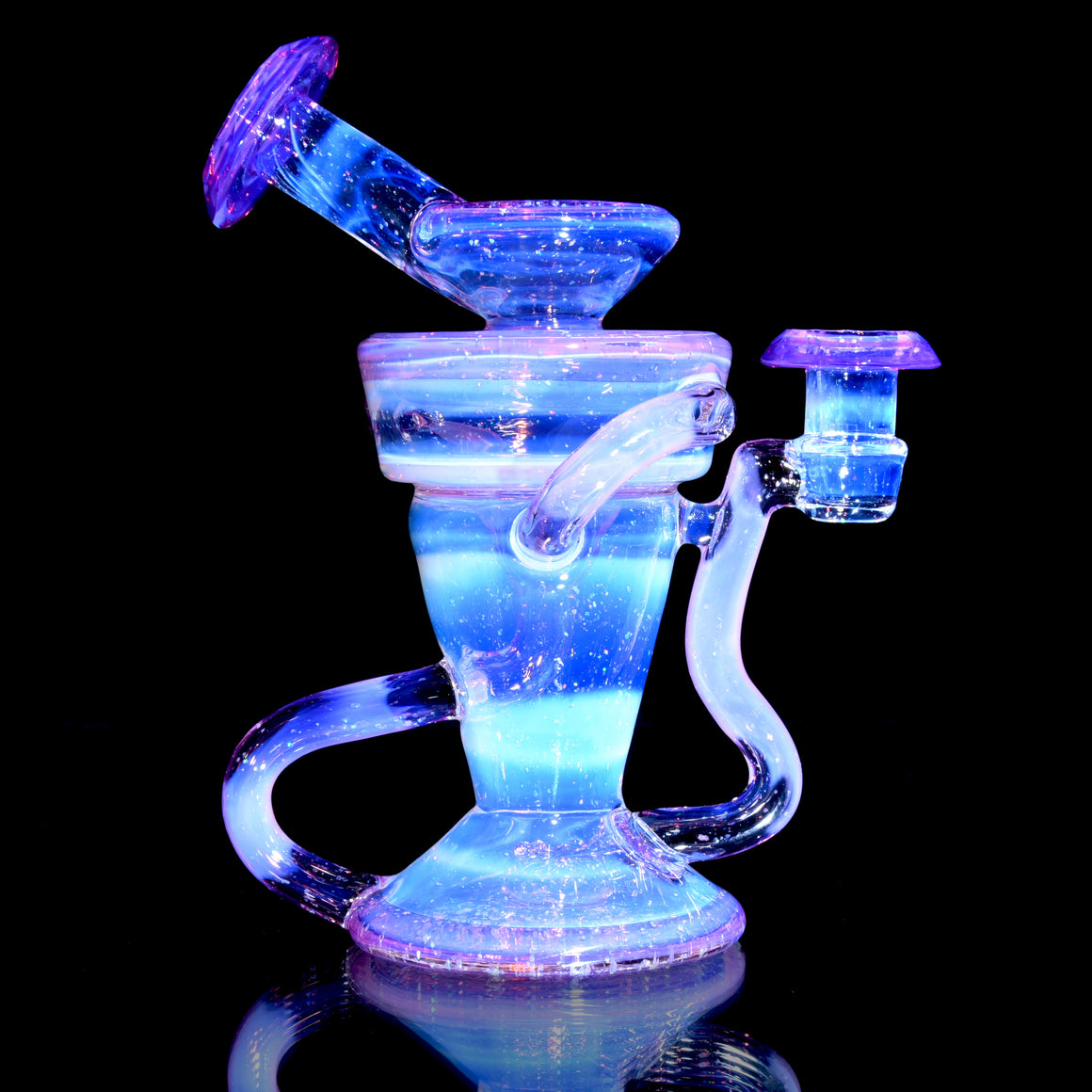 Faceted Double-uptake Refined Klein Recycler - Crushed Opal Karmaline over Moonstone - 10mm Female