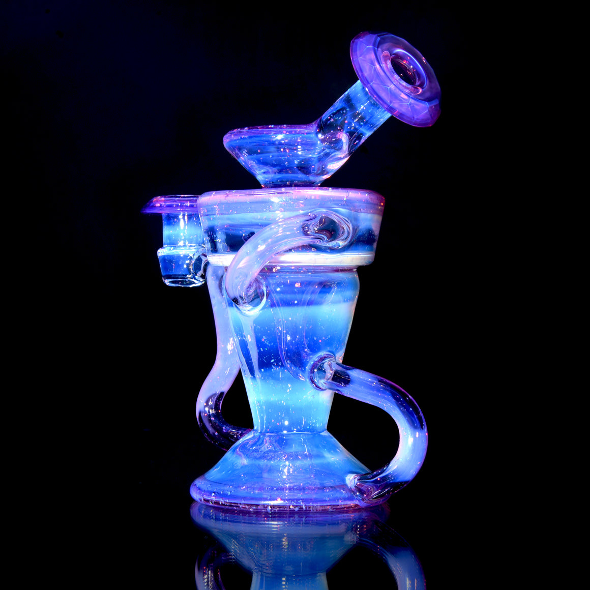 Faceted Double-uptake Refined Klein Recycler - Crushed Opal Karmaline over Moonstone - 10mm Female