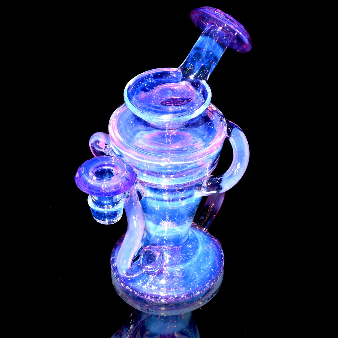 Faceted Double-uptake Refined Klein Recycler - Crushed Opal Karmaline over Moonstone - 10mm Female