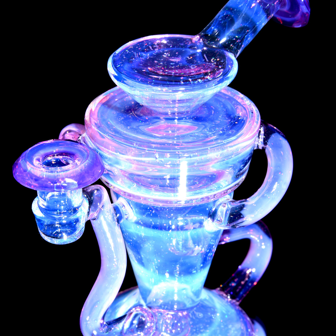 Faceted Double-uptake Refined Klein Recycler - Crushed Opal Karmaline over Moonstone - 10mm Female