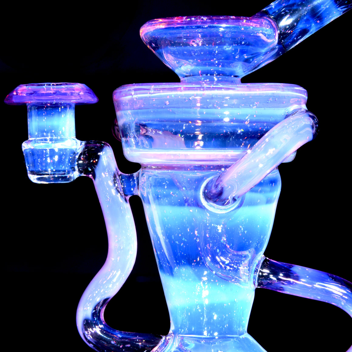 Faceted Double-uptake Refined Klein Recycler - Crushed Opal Karmaline over Moonstone - 10mm Female