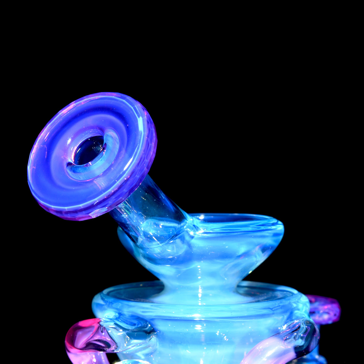 Full-size Faceted Tetrahedron Ladder Triple Double Floating Recycler - Meta over Moonstone/Karmaline - 10mm Female