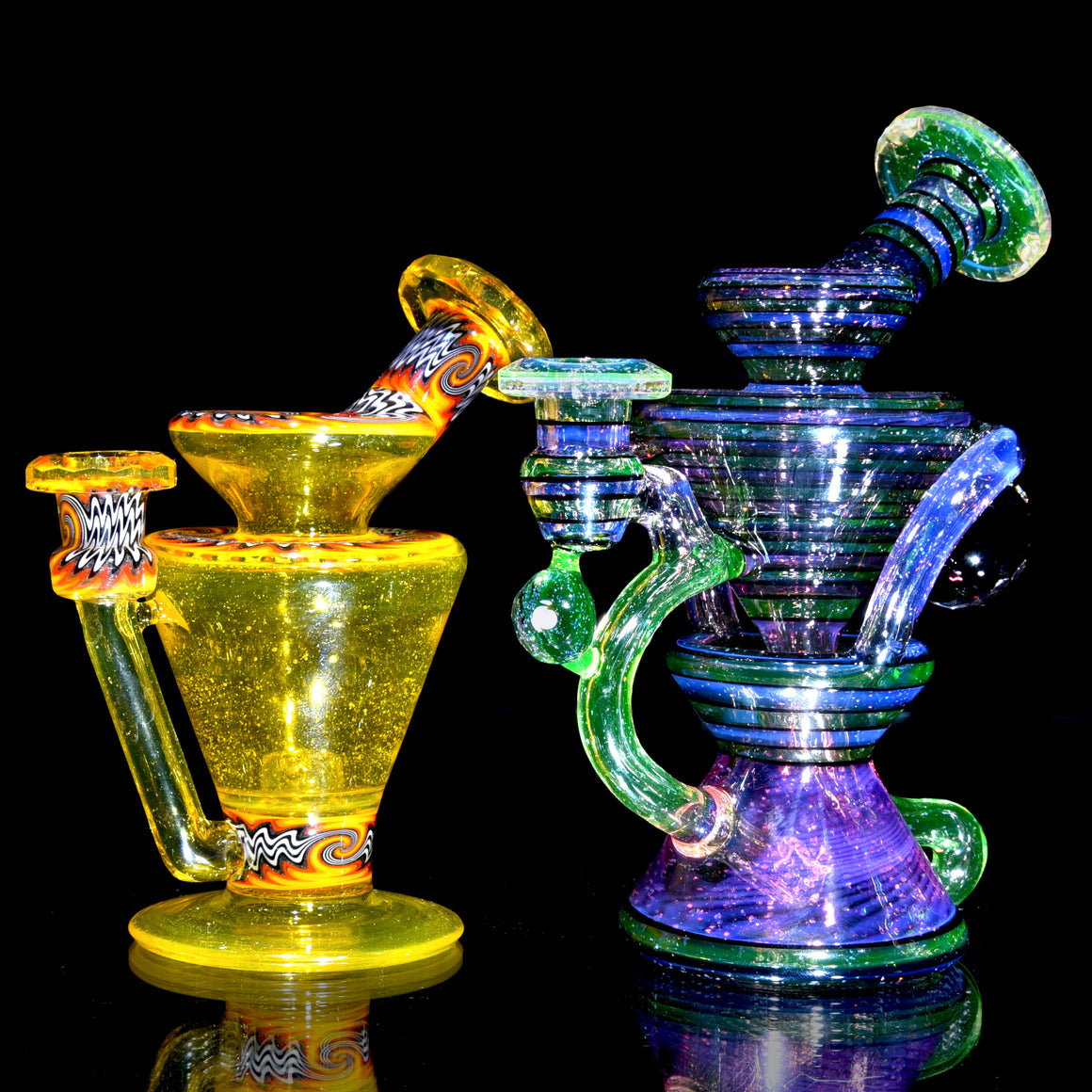 CFL Reactive Faceted Bentneck Banger Hanger w/ Lineworked Sections - Terps - 10mm Female
