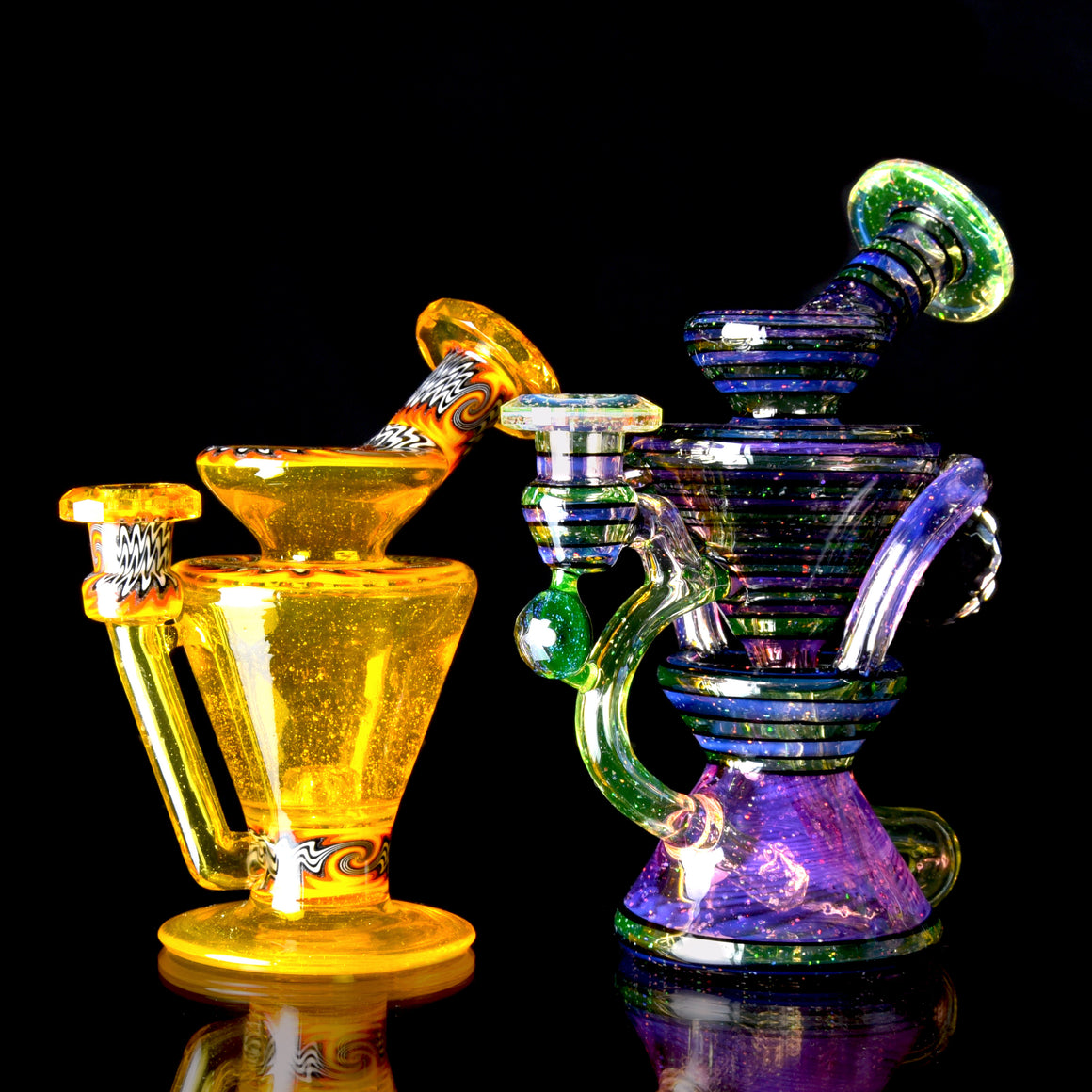 CFL Reactive Faceted Bentneck Banger Hanger w/ Lineworked Sections - Terps - 10mm Female