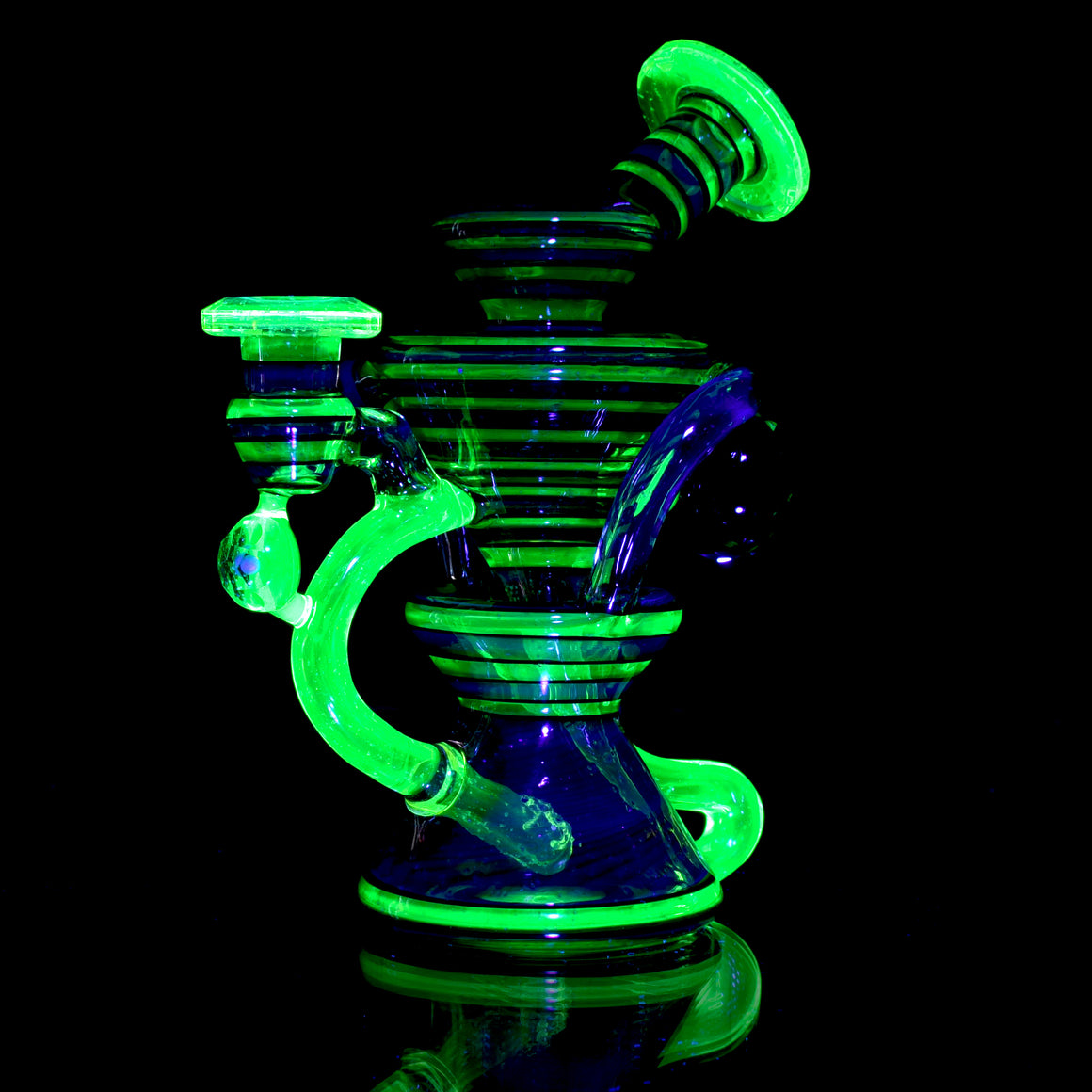 UV Reactive Faceted Two & Through Double-uptake Floating Recycler - Full Crushed Opal Ion/Royal Jelly Lippies - 10mm Female