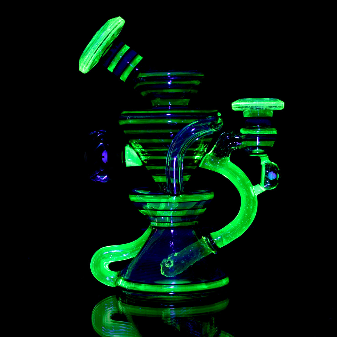 UV Reactive Faceted Two & Through Double-uptake Floating Recycler - Full Crushed Opal Ion/Royal Jelly Lippies - 10mm Female