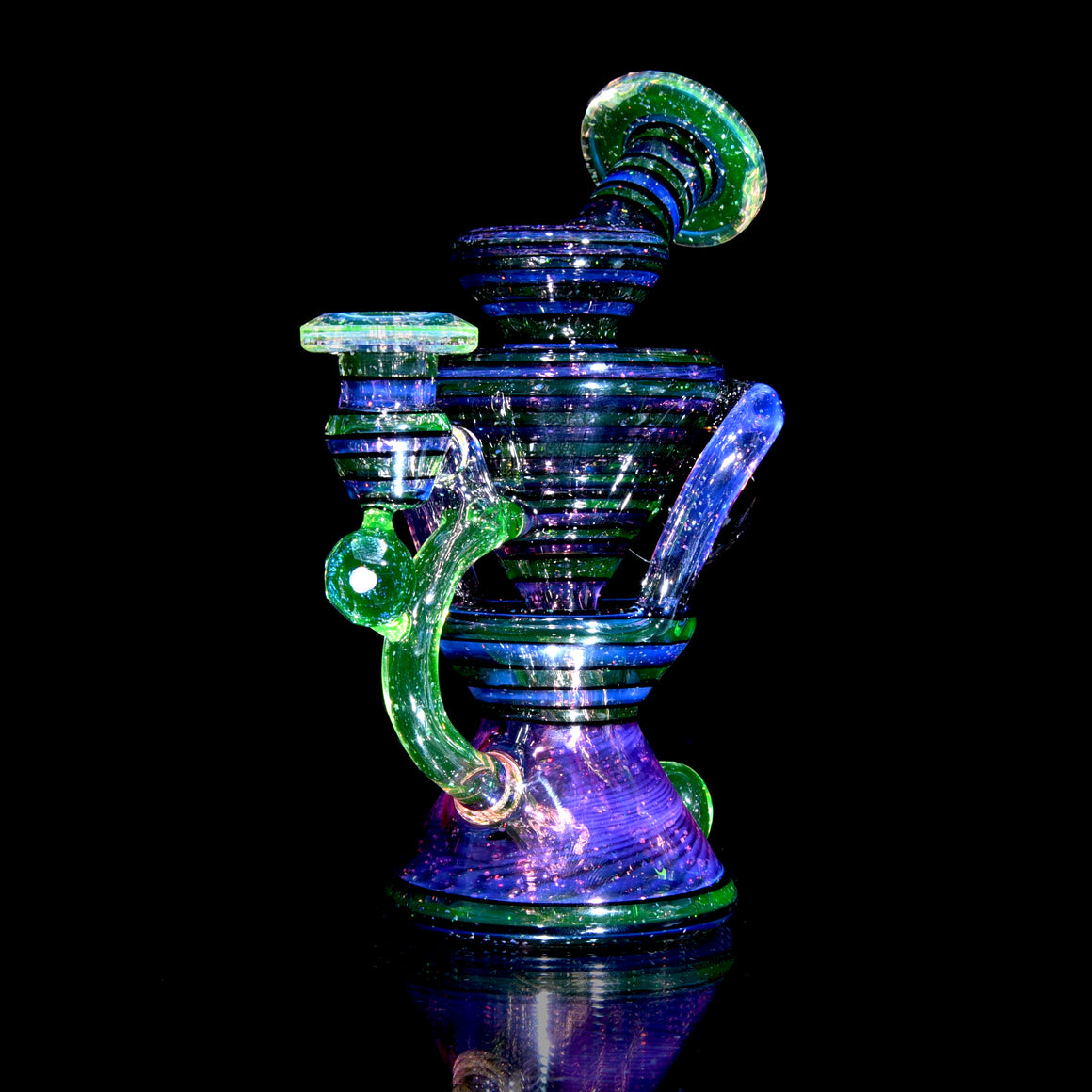 UV Reactive Faceted Two & Through Double-uptake Floating Recycler - Full Crushed Opal Ion/Royal Jelly Lippies - 10mm Female