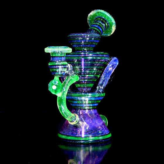 UV Reactive Faceted Two & Through Double-uptake Floating Recycler - Full Crushed Opal Ion/Royal Jelly Lippies - 10mm Female