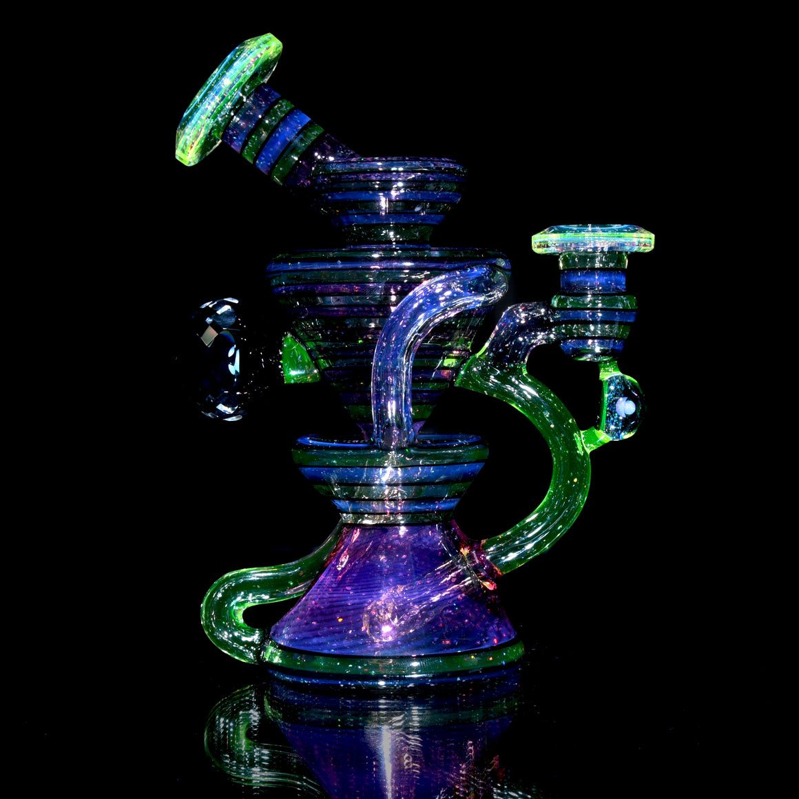 UV Reactive Faceted Two & Through Double-uptake Floating Recycler - Full Crushed Opal Ion/Royal Jelly Lippies - 10mm Female