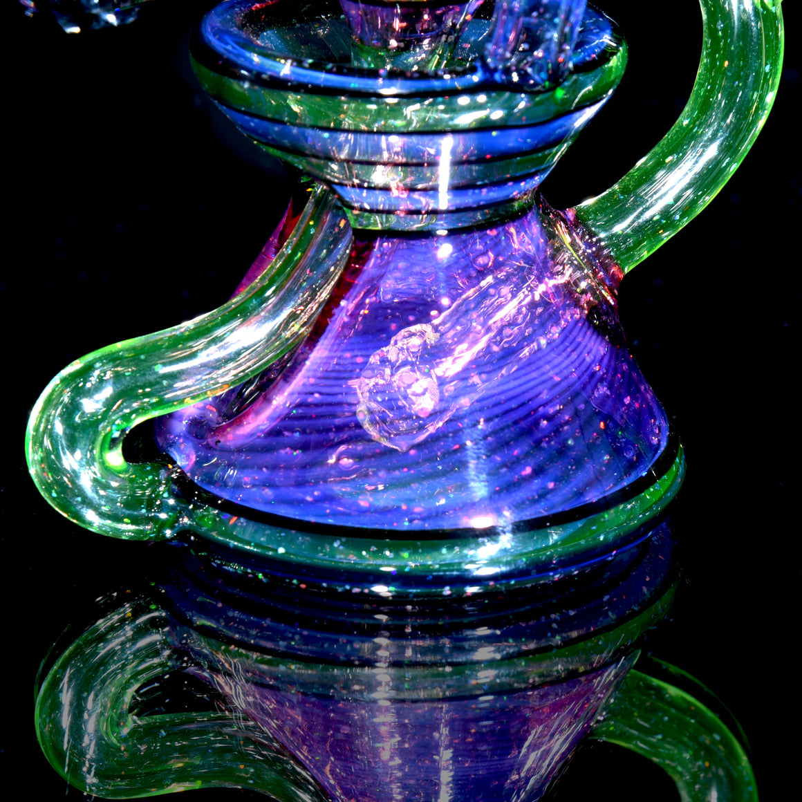 UV Reactive Faceted Two & Through Double-uptake Floating Recycler - Full Crushed Opal Ion/Royal Jelly Lippies - 10mm Female