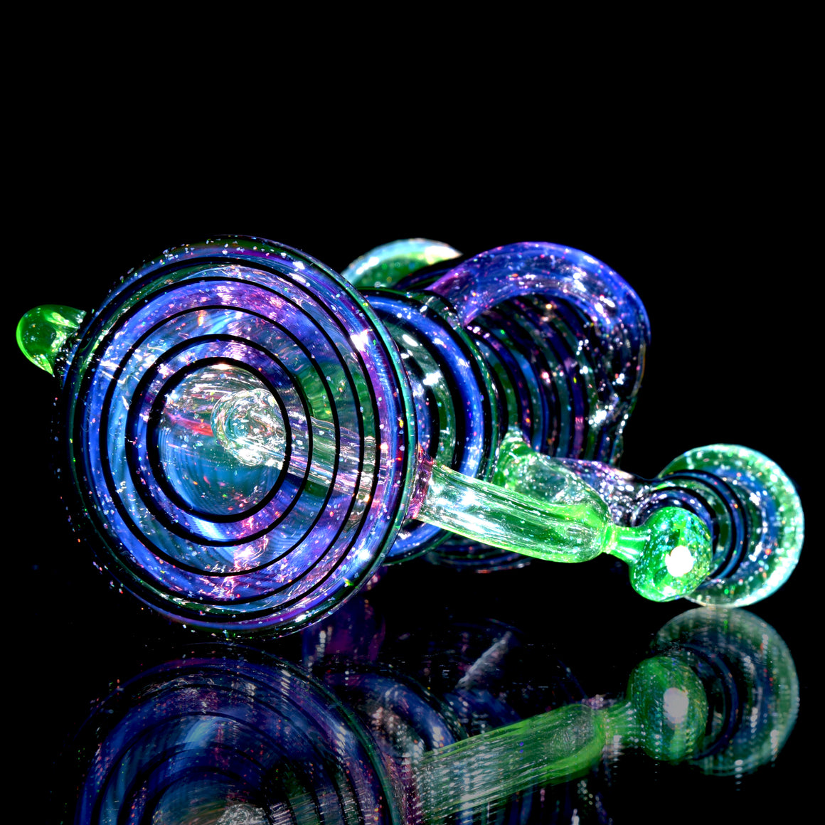 UV Reactive Faceted Two & Through Double-uptake Floating Recycler - Full Crushed Opal Ion/Royal Jelly Lippies - 10mm Female