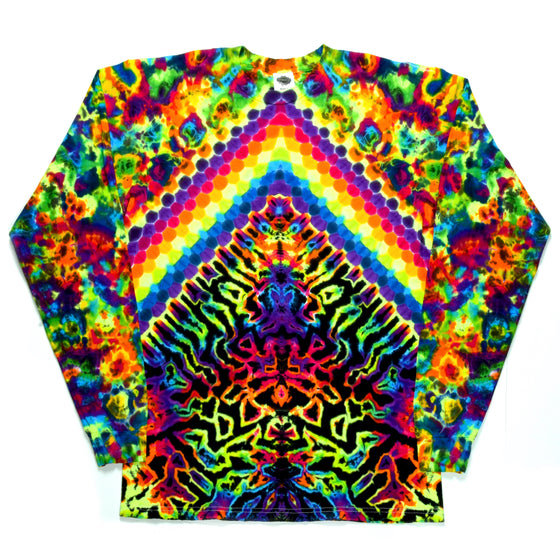 Medium Long-sleeve Tie Dye T-Shirt - UV Rainbow Honeycomb Chevron Combo