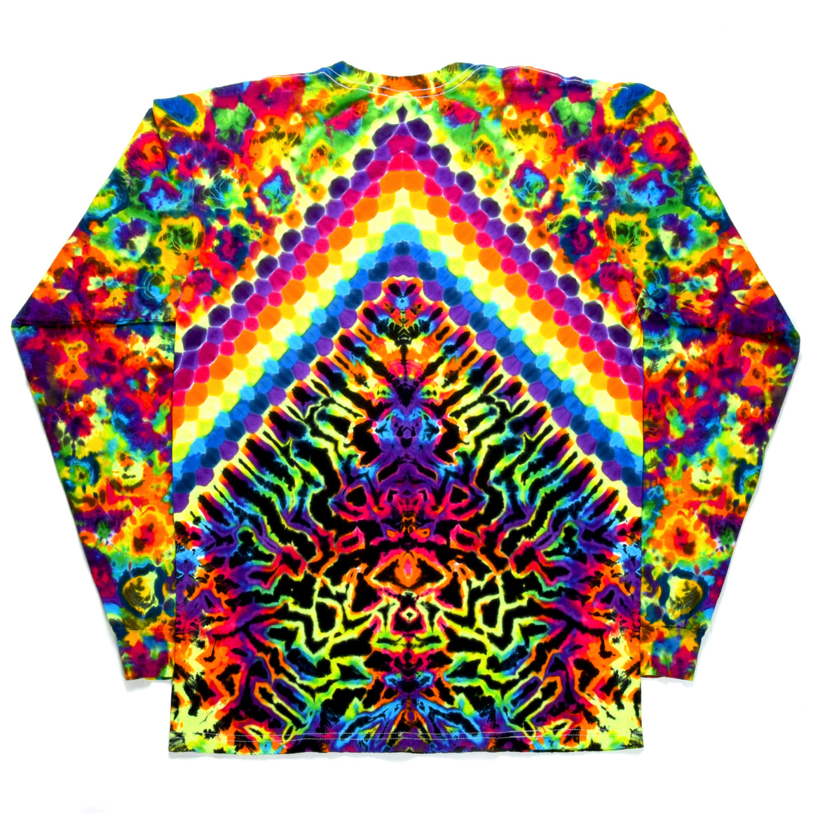 Medium Long-sleeve Tie Dye T-Shirt - UV Rainbow Honeycomb Chevron Combo