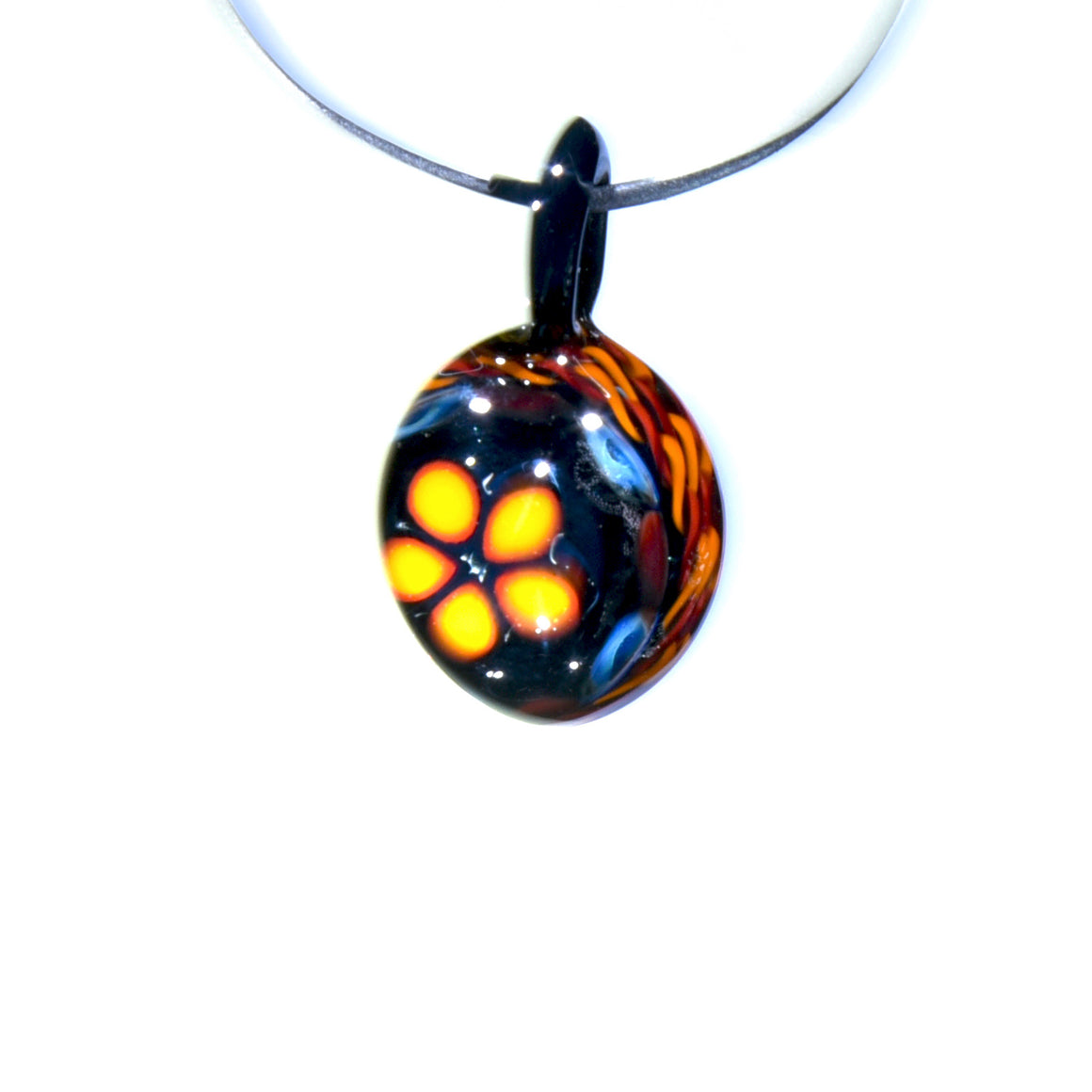 Fiery Coilpot Pendant w/ Flower Millie