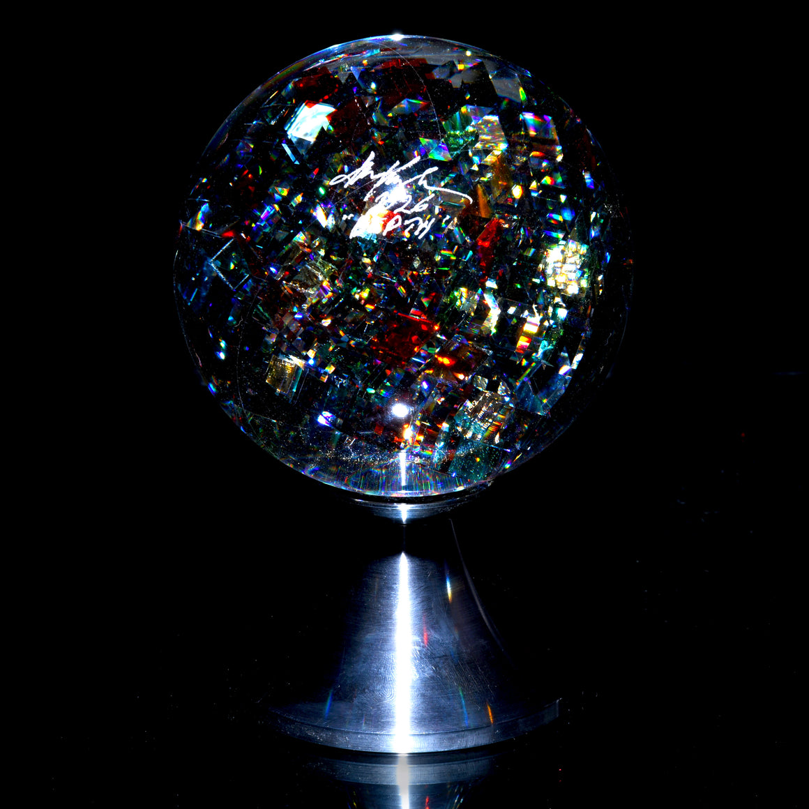 "Depth" Coldworked & Laminated Kinetic Glass Orb w/ Detachable Metal Stand