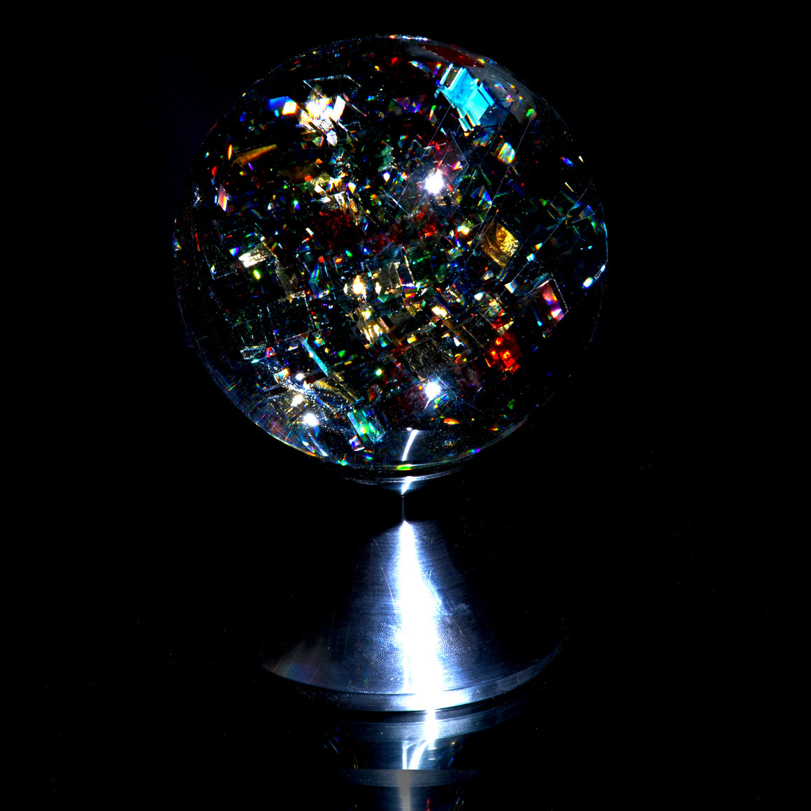 "Depth" Coldworked & Laminated Kinetic Glass Orb w/ Detachable Metal Stand