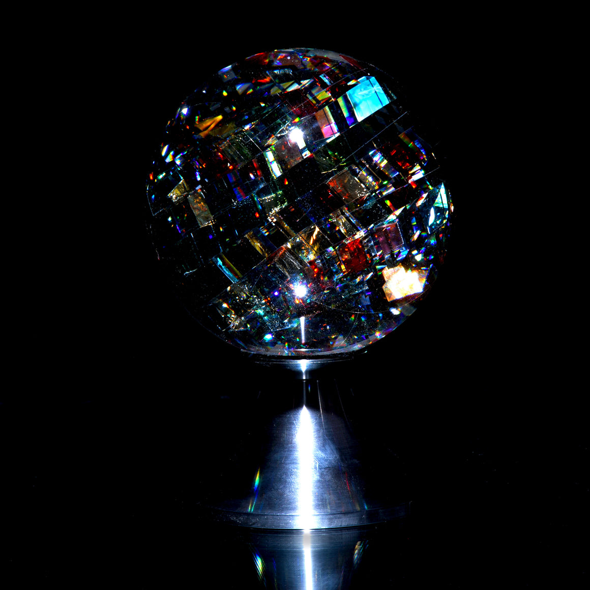 "Depth" Coldworked & Laminated Kinetic Glass Orb w/ Detachable Metal Stand