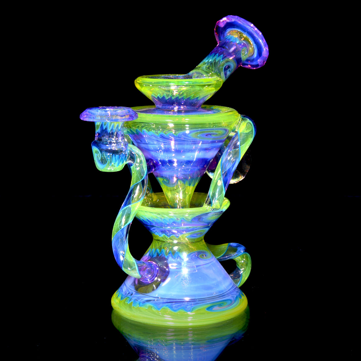 Fully-worked Faceted Two & Through Double-uptake Floating Recycler - Full Royal Jelly/Lemon Drop Linework - 10mm Female