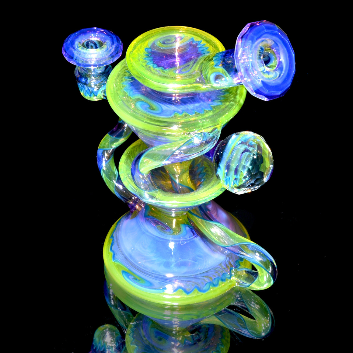 Fully-worked Faceted Two & Through Double-uptake Floating Recycler - Full Royal Jelly/Lemon Drop Linework - 10mm Female
