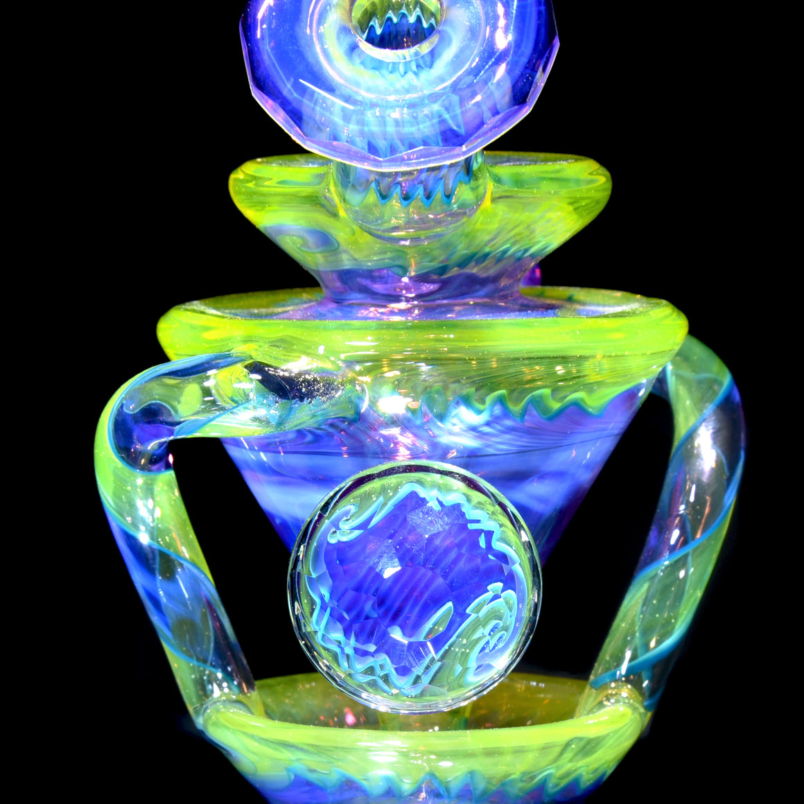 Fully-worked Faceted Two & Through Double-uptake Floating Recycler - Full Royal Jelly/Lemon Drop Linework - 10mm Female