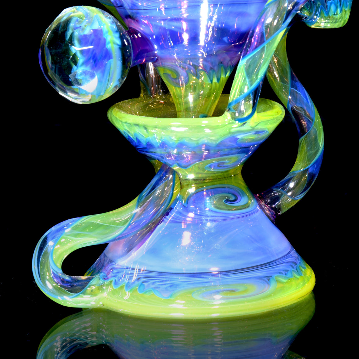 Fully-worked Faceted Two & Through Double-uptake Floating Recycler - Full Royal Jelly/Lemon Drop Linework - 10mm Female