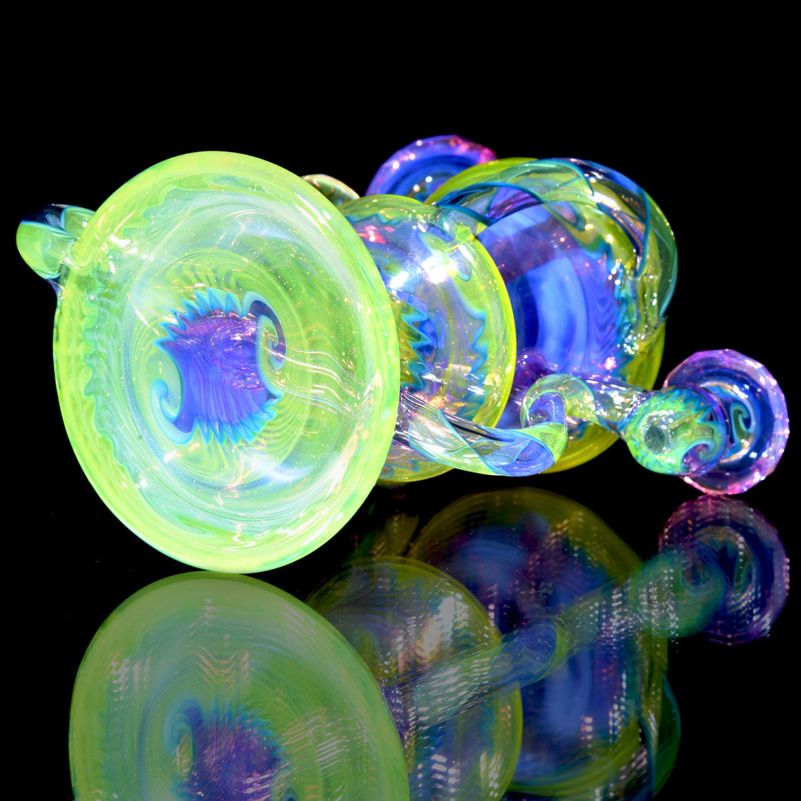 Fully-worked Faceted Two & Through Double-uptake Floating Recycler - Full Royal Jelly/Lemon Drop Linework - 10mm Female