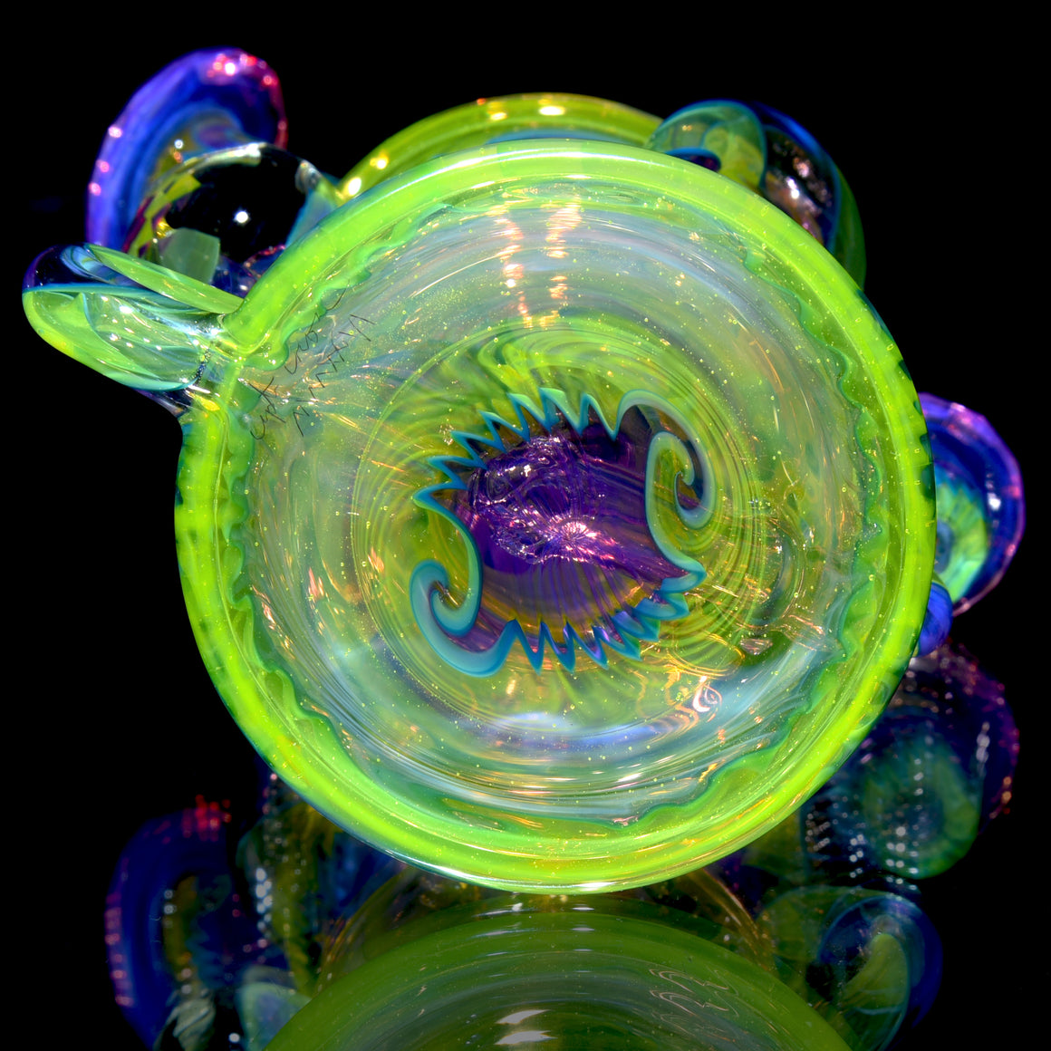 Fully-worked Faceted Two & Through Double-uptake Floating Recycler - Full Royal Jelly/Lemon Drop Linework - 10mm Female