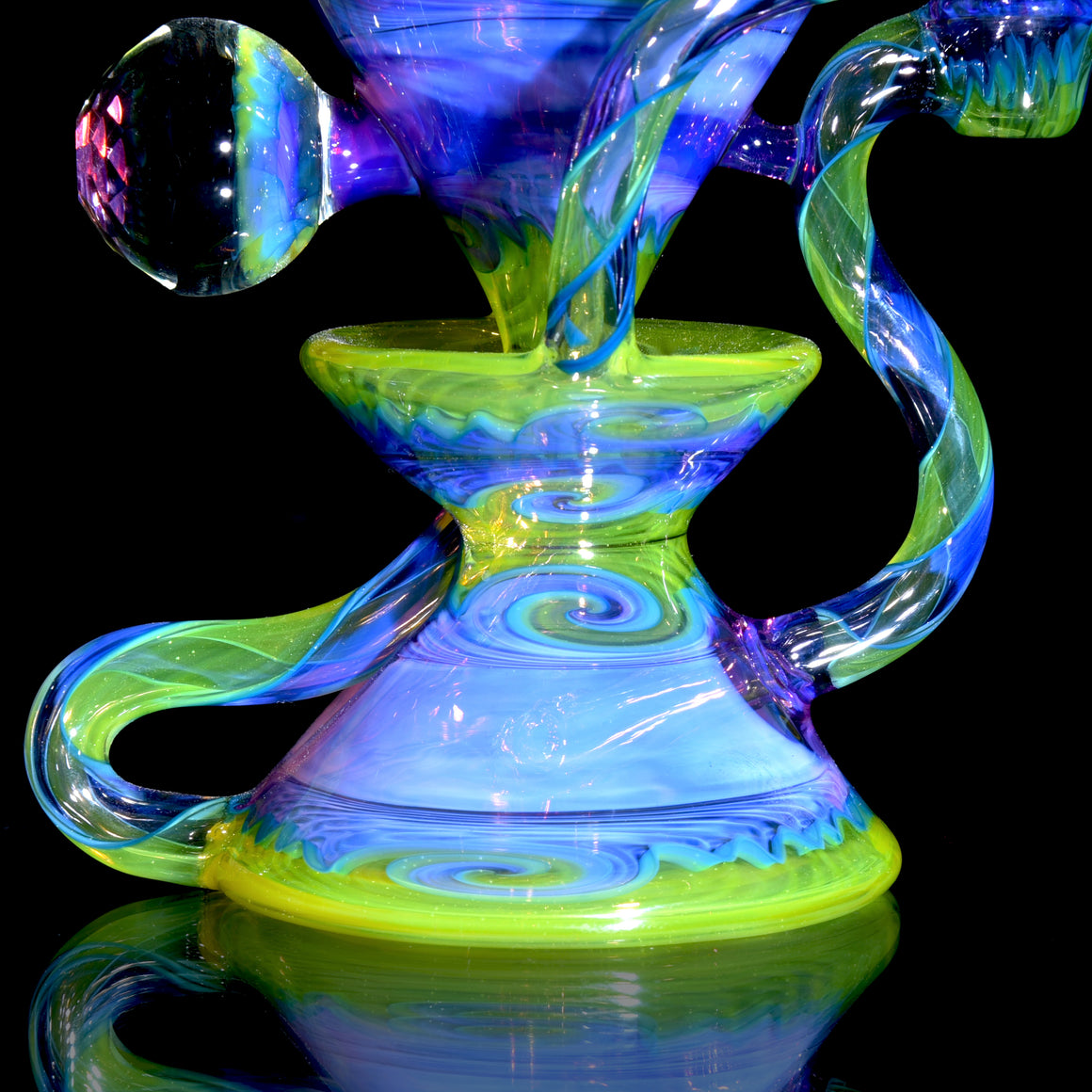 Fully-worked Faceted Two & Through Double-uptake Floating Recycler - Full Royal Jelly/Lemon Drop Linework - 10mm Female