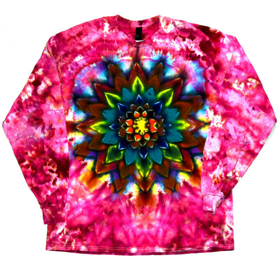XL Tie Dye Long Sleeve Shirt - Pink Rainbow Mandala