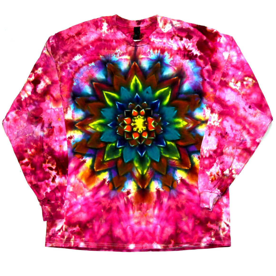 XL Tie Dye Long Sleeve Shirt - Pink Rainbow Mandala