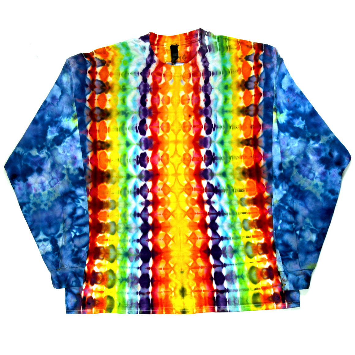 XXL Tie Dye Long Sleeve Shirt - Blue Rainbow Honeycomb Zipper