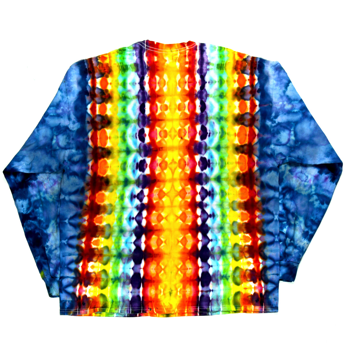 XXL Tie Dye Long Sleeve Shirt - Blue Rainbow Honeycomb Zipper
