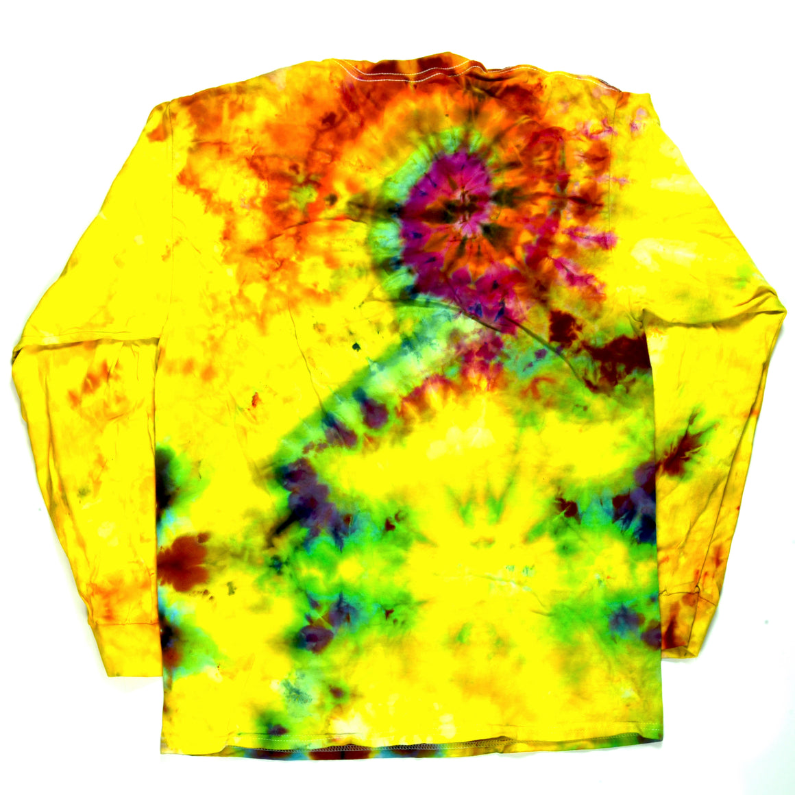 Large Tie Dye Long Sleeve Shirt - Yellow w/ Rainbow Mandala & Swirl