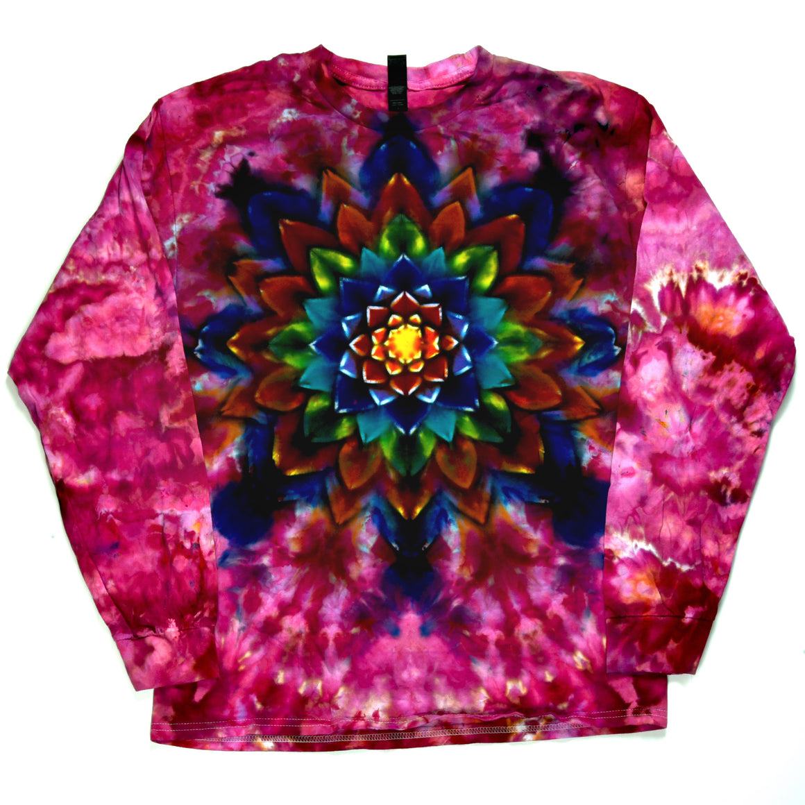 Large Tie Dye Long Sleeve Shirt - Pink w/ Rainbow Mandala